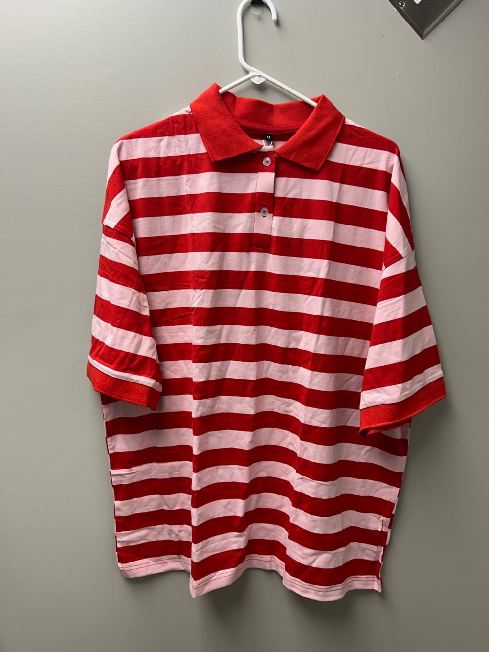Women’s Red & Pink Striped Collared Tee Shirt